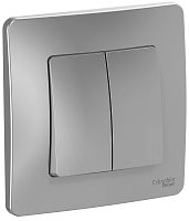 Переключатель с рамкой Systeme Electric Blanca 2-кл. проходной алюминий картинка